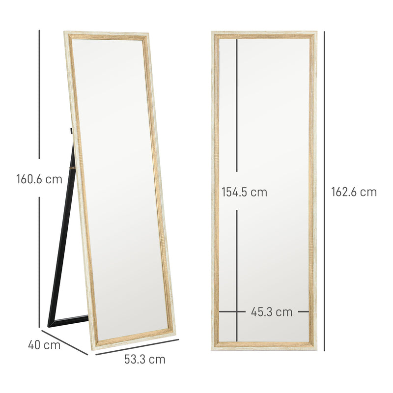 Two Tone Full Length Mirror White and Oak Effect 162 cm Tall Modern Bedroom Decor