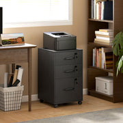 Black 3 Drawer Wood Effect Filing Cabinet With Smooth Rollers For Home Office Use