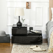 Black High Gloss Bedside Table with RGB LED Lights and Storage Drawers for Bedroom
