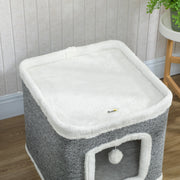 2 Level Indoor Cat House with Top Bed and Hanging Toys Ideal for Multiple Kittens Grey AOSOM