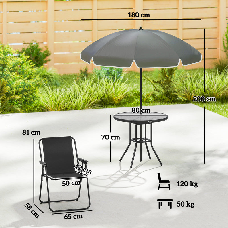 4 Seater Patio Dining Set with Folding Chairs and Parasol for Outdoor Meals, Black