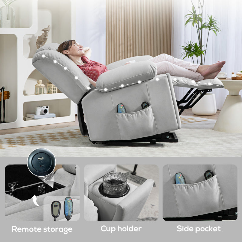 Light Grey Velvet Feel Electric Riser Recliner Massage Armchair by HOMCOM