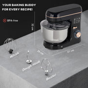 Black 1400W Stand Mixer 5L for Baking with 6 Speeds Pulse Dough Hook and Whisk by HOMCOM