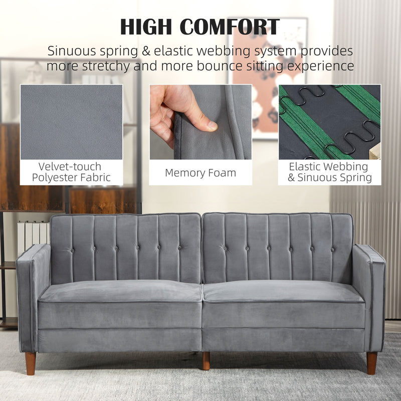 Dark Grey Velvet Feel Three Seater Sofa Bed with Cushioned Seat by HOMCOM