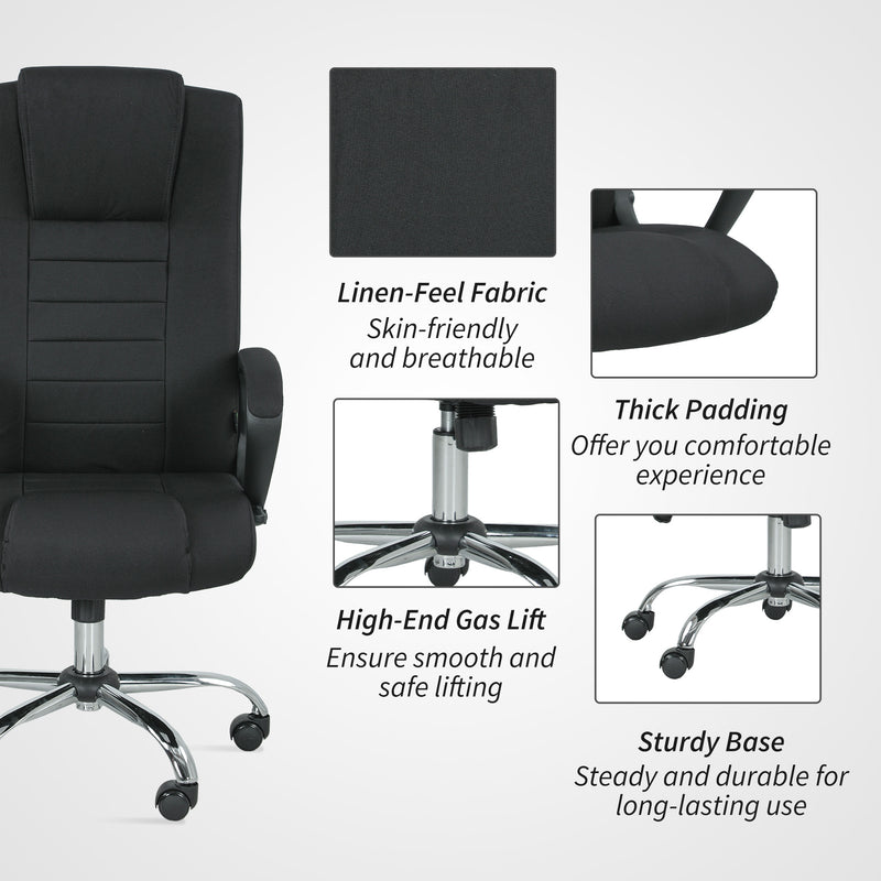 Ergonomic Swivel Office Chair With Linen Look Upholstery For Home Or Desk Use Black