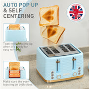 3000W Kettle and 4 Slice Toaster Set with 7 Browning Levels and Crumb Tray, Light Blue