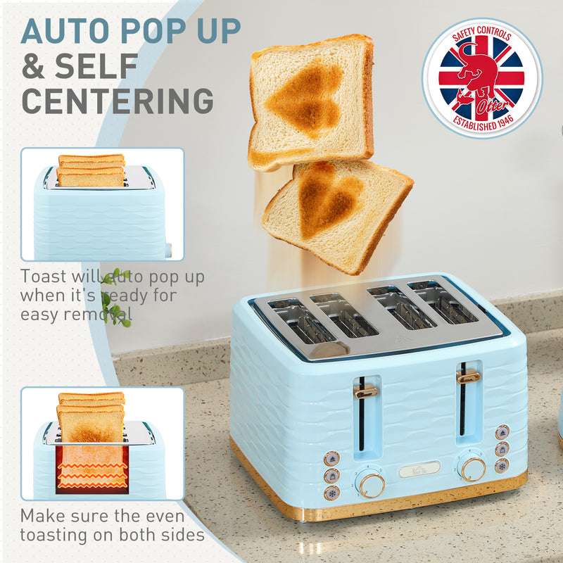 3000W Kettle and 4 Slice Toaster Set with 7 Browning Levels and Crumb Tray, Light Blue