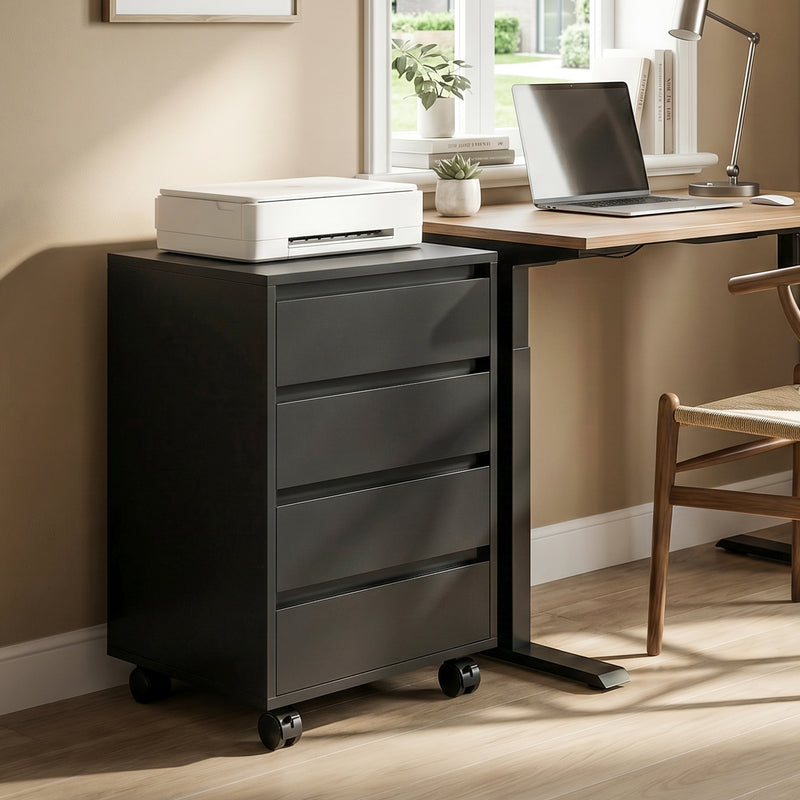 Office Storage Cabinet with 4 Drawers and Lockable Wheels for Tidy Desks Black