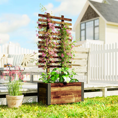 Wooden Raised Garden Bed With Trellis and Wheels for Outdoor Planting Greenhouse Brown Outsunny