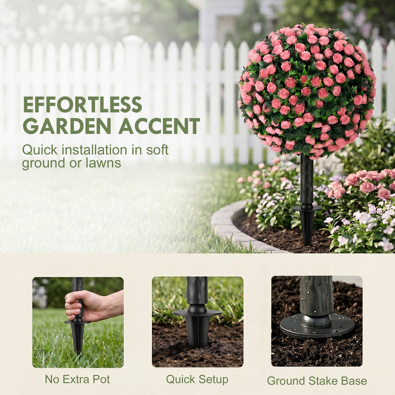 Artificial Rose Topiary Stakes Set of 2 for Easy Year Round Front Door Display