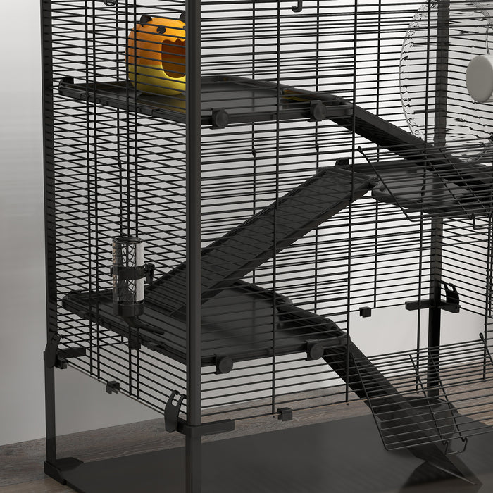 4 Tier Hamster Cage with Deep Glass Base Hut Wheel Food Dish and Water Bottle by PawHut