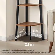 5 Tier Corner Ladder Shelf Unit for Living Room Space Saving Wood Display by Vasagle