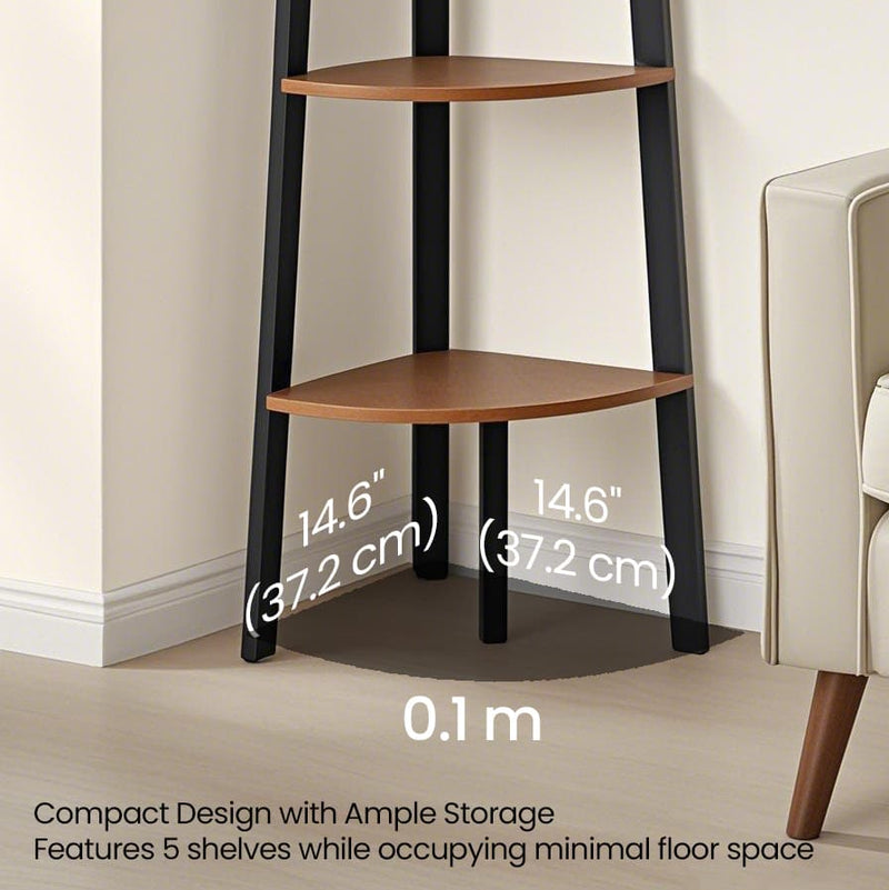 5 Tier Corner Ladder Shelf Unit for Living Room Space Saving Wood Display by Vasagle