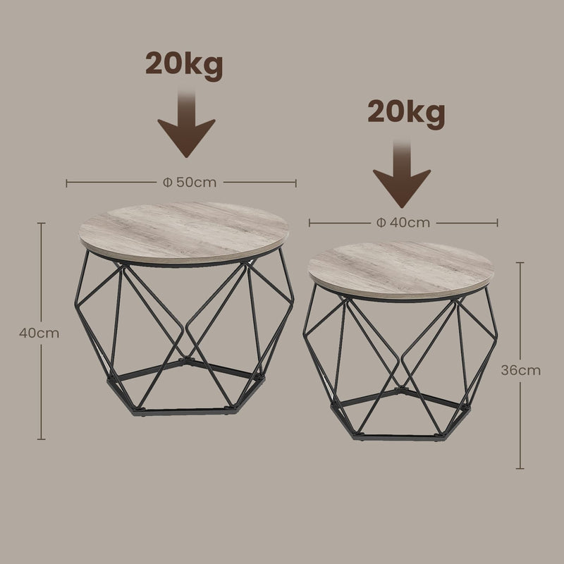 Set of 2 Round Nesting Coffee Tables Modern Side Tables for Living Room by Vasagle