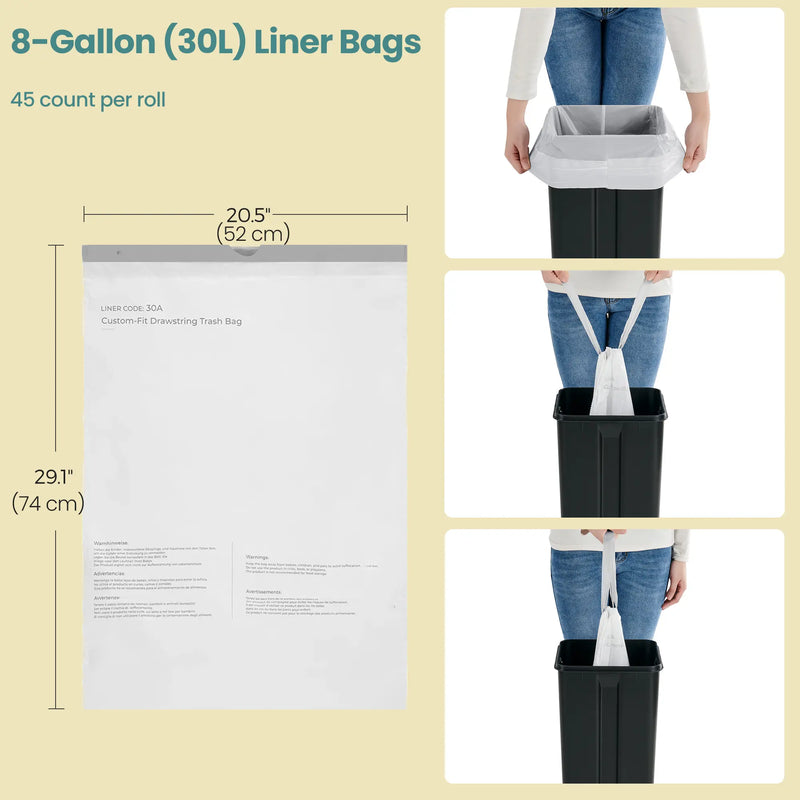 Liner Code 30A Pre-separated 8-gallon drawstring rubbish bags 4 rolls for 30L bins by Songmics