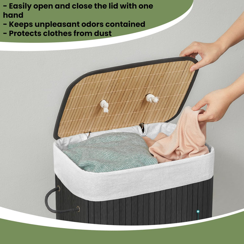 Foldable Bamboo Laundry Hamper with Lid 72L Storage Basket with Three Handles by Songmics