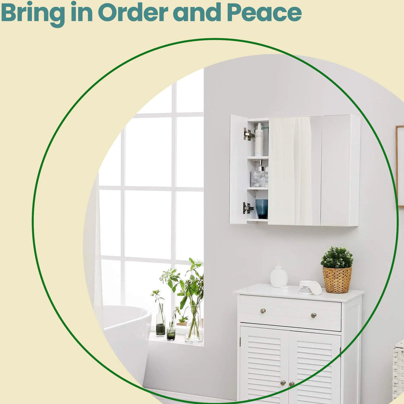 Wall Mounted Bathroom Mirror Cabinet with 3 Doors and Storage Shelves by Vasagle