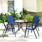 4 Seater Garden Furniture Set with Stackable Chairs and Easy Clean Round Glass Table for Outdoor Use Dark Blue