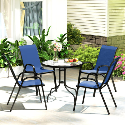 4 Seater Garden Furniture Set with Stackable Chairs and Easy Clean Round Glass Table for Outdoor Use Dark Blue