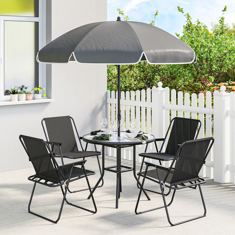 4 Seater Patio Dining Set with Folding Chairs and Parasol for Outdoor Meals, Black