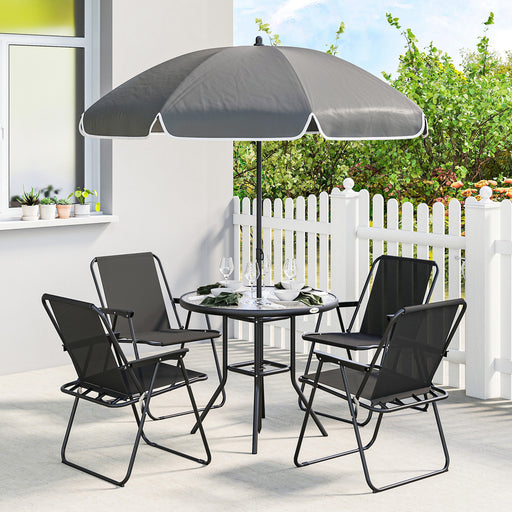 4 Seater Patio Dining Set with Folding Chairs and Parasol for Outdoor Meals, Black