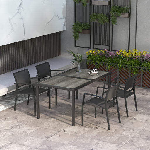 4 Seater Patio Dining Set with Large Table and Stackable Chairs for Comfortable Outdoor Meals Grey