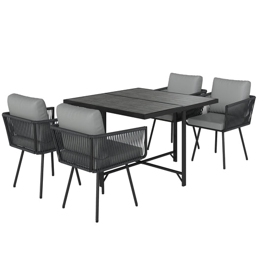 4 Seater Rattan Patio Dining Set with Cushions and Easy Clean Table Light, Grey