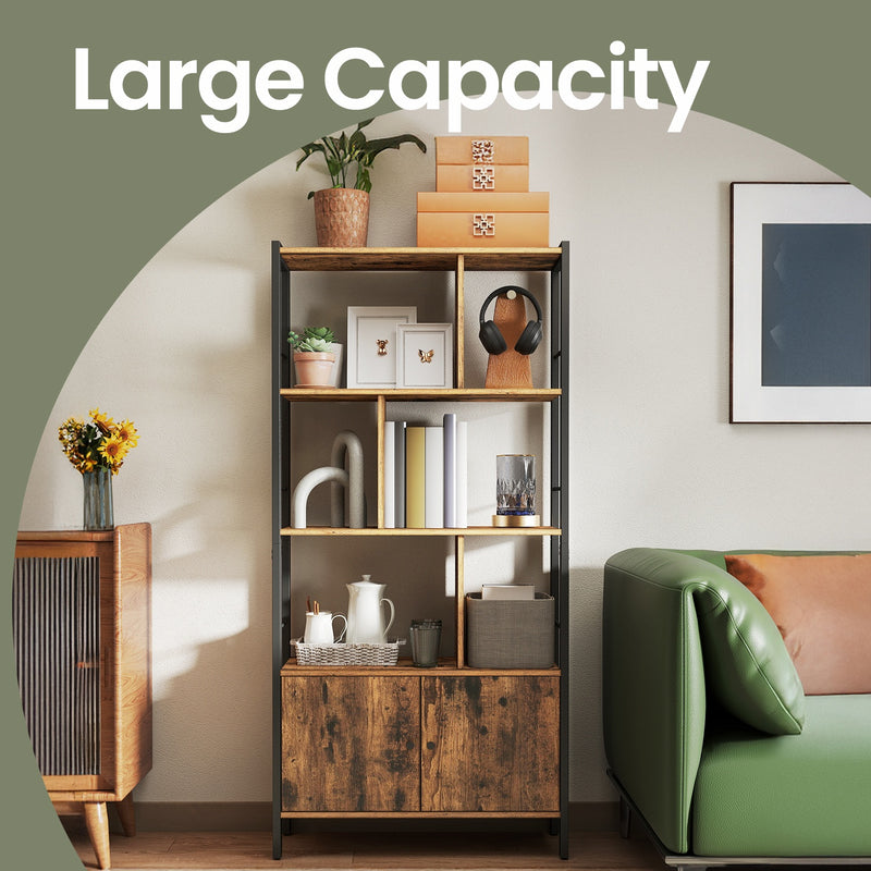 Large Wooden Bookcase with Doors and 4 Adjustable Shelves for Home Storage by Vasagle