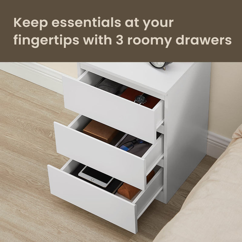 Brown Nightstand with Charging Station and 3 Drawers for Bedroom or Living Room by Vasagle