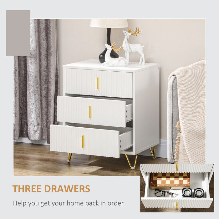 White and Gold Chest of 3 Drawers Elegant Bedroom Storage by HOMCOM