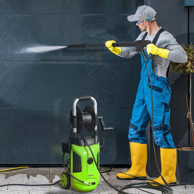 1800W High Pressure Washer 150 Bar with Adjustable Spray Nozzle and Hose Reel by Outsunny AOSOM