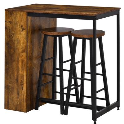 3 Piece Industrial Bar Table and Stool Set with Storage Shelf for Kitchen Use Grey