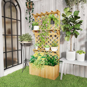 Wooden Garden Planter Box With Trellis And Storage Shelves For Climbing Plants Natural Outsunny