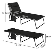 Set of 2 Black Folding Sun Loungers with Reclining Design and Side Pockets by Outsunny