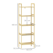 5 Tier Bamboo Bathroom Storage Shelf Freestanding Adjustable Rack Natural Wood