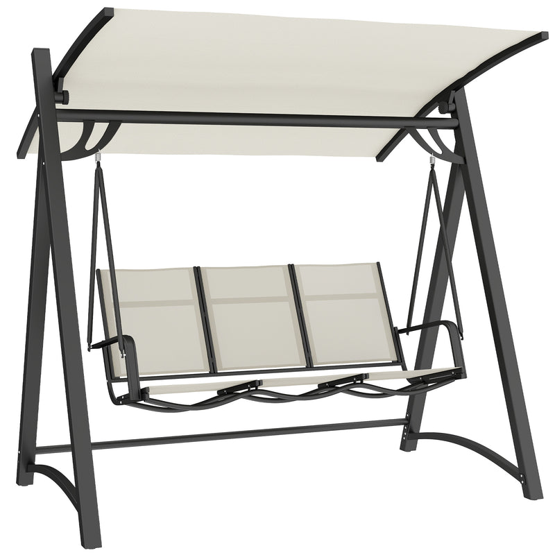 Garden Swing Chair 3 Seater with Adjustable Canopy for Shaded Outdoor Relaxing, Cream White Outsunny