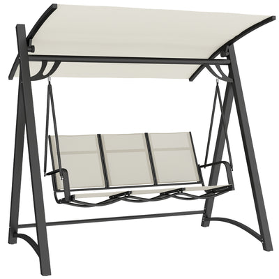Garden Swing Chair 3 Seater with Adjustable Canopy for Shaded Outdoor Relaxing, Cream White Outsunny