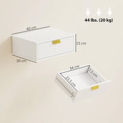 Floating Bedside Table Set with Drawer for Clutter-Free Storage Wall Mounted White AOSOM