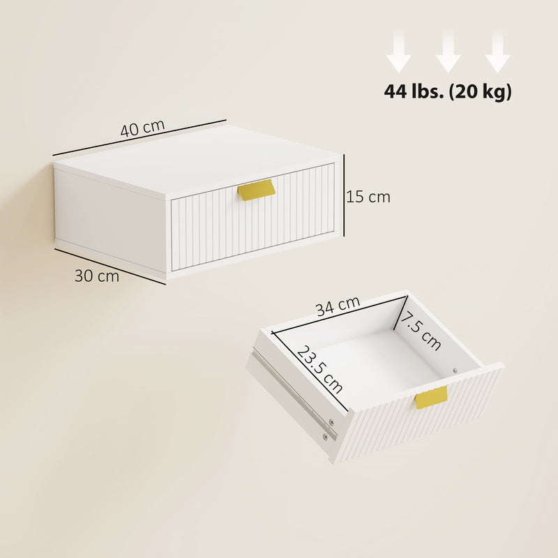 Floating Bedside Table Set with Drawer for Clutter-Free Storage Wall Mounted White AOSOM