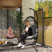 Dark Grey Rattan Hanging Egg Chair with Stand and Cushion for Garden or Indoor Use by Outsunny