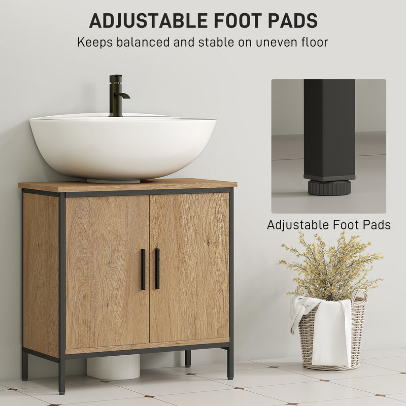 Under Sink Bathroom Cabinet with Adjustable Shelf for Tidy Storage Oak
