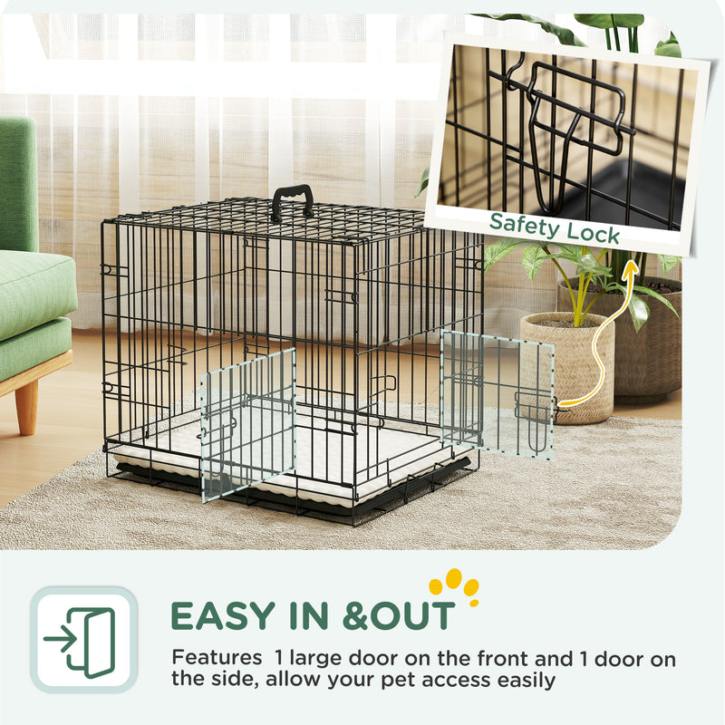 Foldable Black Dog Crate with Two Doors Tray and Cushion for Extra Small Dogs 60 x 40 x 50 by PawHut