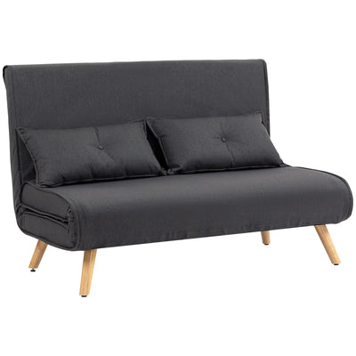 Two Seater Linen Look Sofa Bed Converts to Guest Bed Ideal for Small Spaces Charcoal Grey