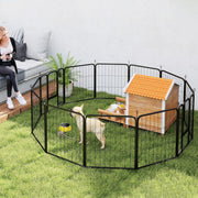 12 Panel Heavy Duty Dog Playpen with Doors for Small Dogs 60 cm High Black by PawHut