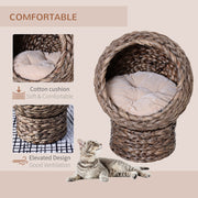 Raised Rattan Cat Bed with Soft Washable Cushion Ideal for Comfortable Naps Brown AOSOM