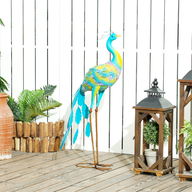 Peacock Garden Statue Metal Ornament with Stakes for Patio and Pond Decoration by Outsunny