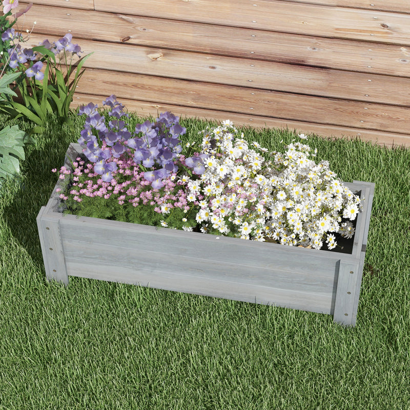 Grey 58L Wooden Raised Garden Bed for Plants Vegetables and Flowers by Outsunny