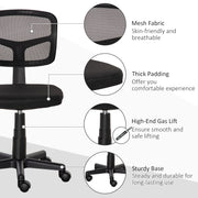 Ergonomic Swivel Mesh Office Chair Without Arms Height Adjustable With Wheels, Black