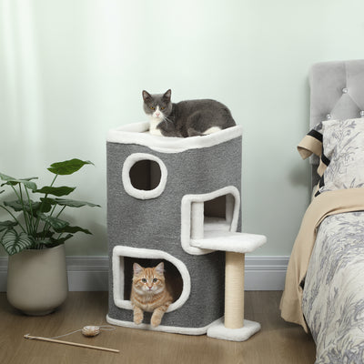 75 cm Cat Tree Tower With Scratching Post And Platforms For Indoor Cats, Grey AOSOM