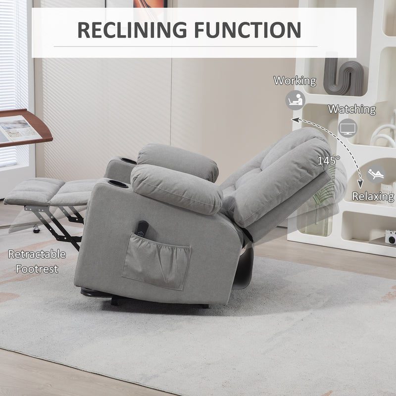 Electric Rise and Recline Chair for Elderly with Remote and Cup Holder Light Grey
